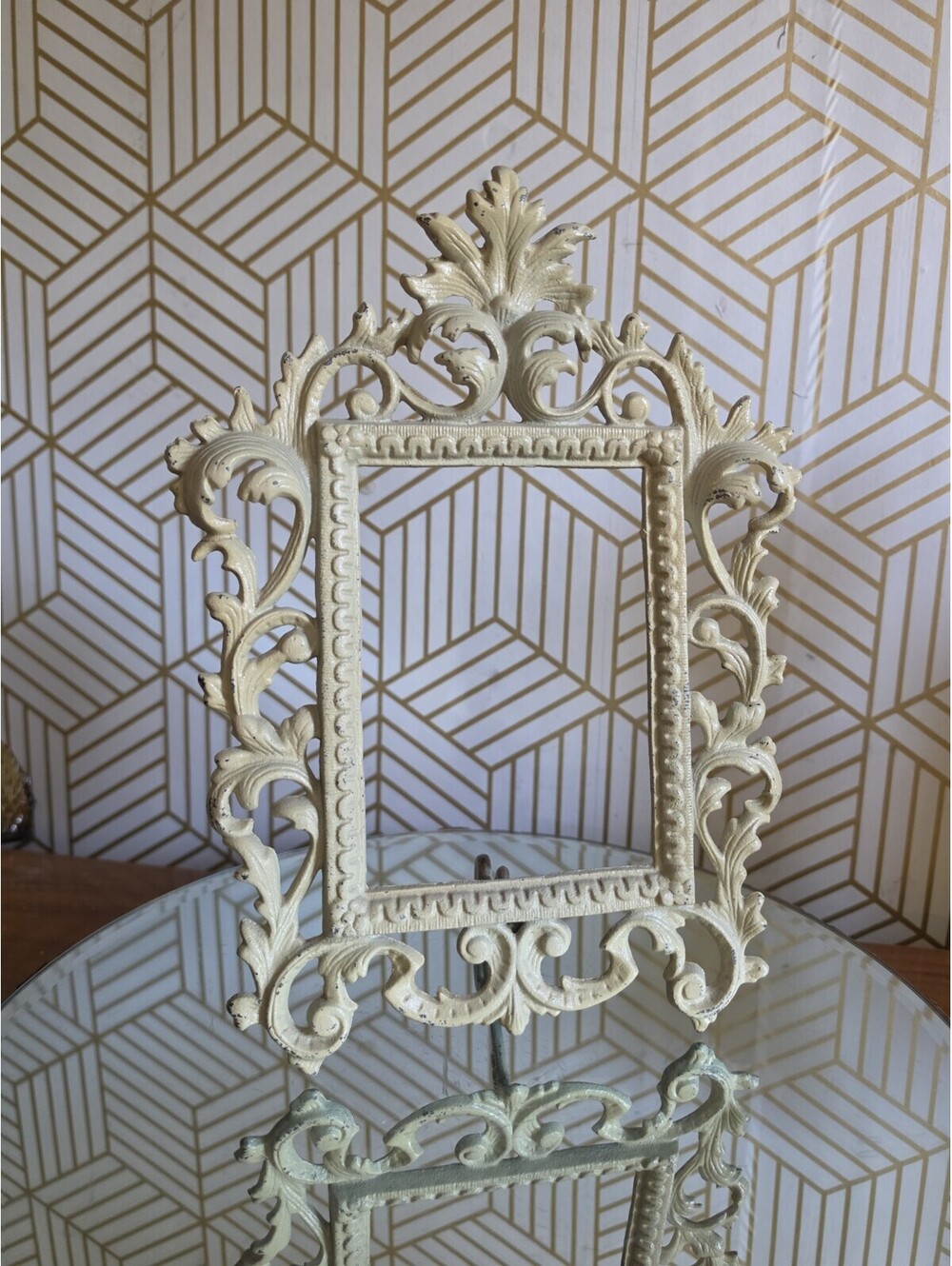Antique Shabby Chic Cast Iron Picture Frame Easel Style 8" X 11"